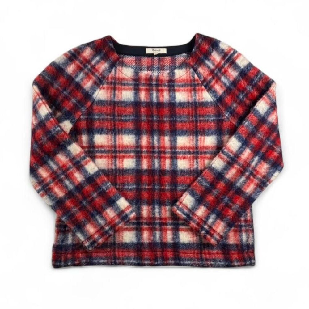 Madewell Plaid Wool Blend Sweater Womens Small Red Blue Cozy Pullover Preppy